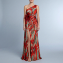 Women's Maxi Dress | One-Shoulder Flowy Red front view