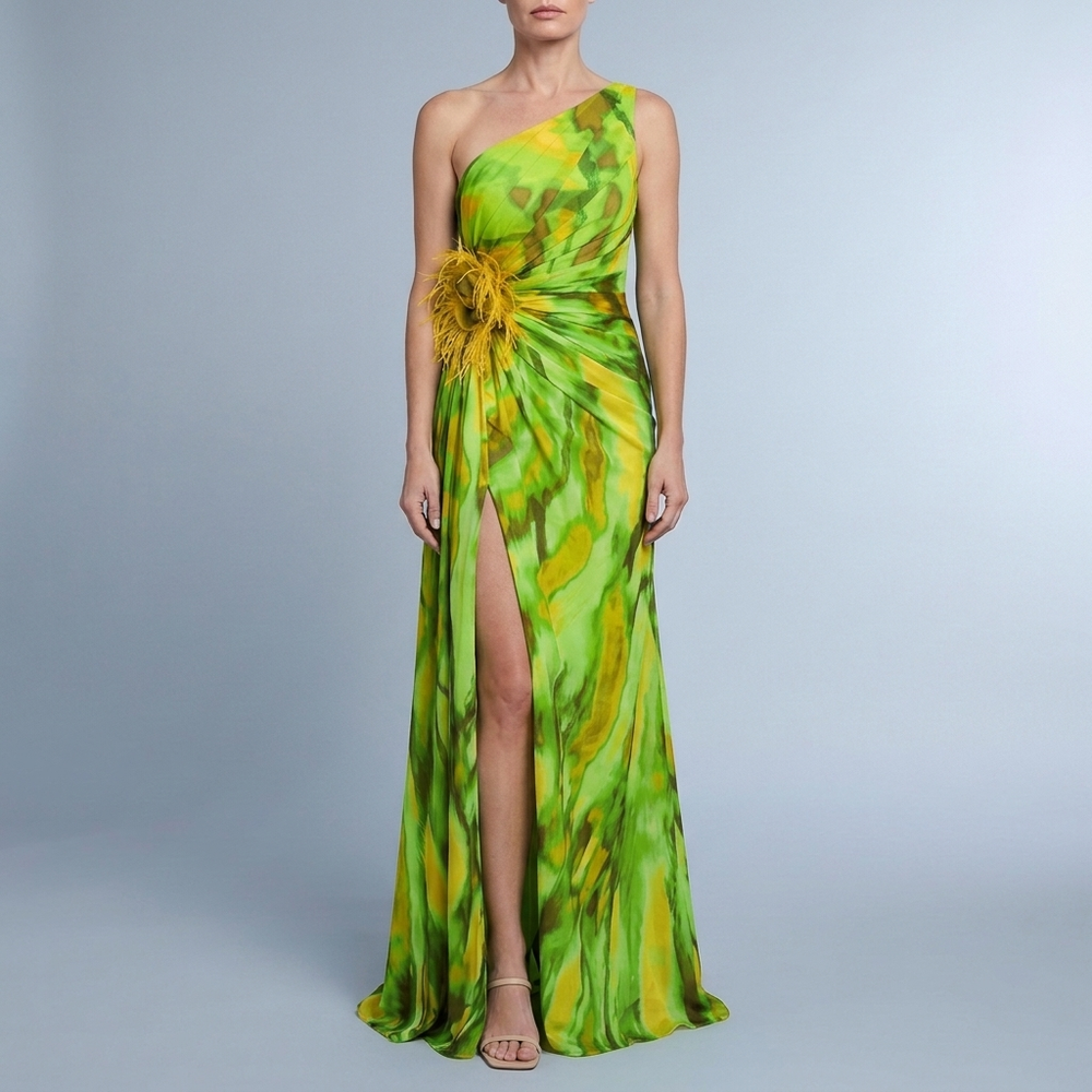 Women's Maxi Dress | One-Shoulder Flowy Blue front view