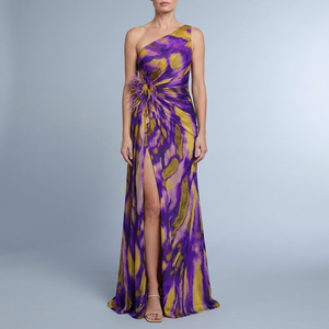 Women's Maxi Dress | One-Shoulder Flowy Purple front view