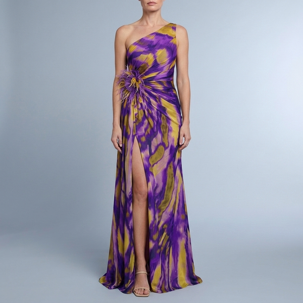 Women's Maxi Dress | One-Shoulder Flowy Purple front view