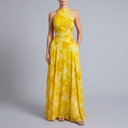 Women's Maxi Dress | High Neck Sleeveless Halter yellow front view
