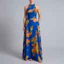 Women's Maxi Dress | High Neck Sleeveless Halter blue front view