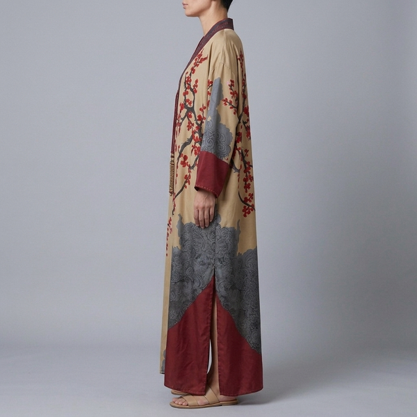 Women's Red Dress | Maxi Floral Batwing Sleeve Red side view