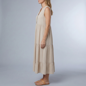 Women's Sundress | Maxi Tiered Button Front Sleeveless Apricot side view