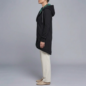 Women's Jacket | Hooded Longline Zip-Up Black side view