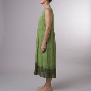 Women's Green Dress | Midi Embroidered Sleeveless Green side view