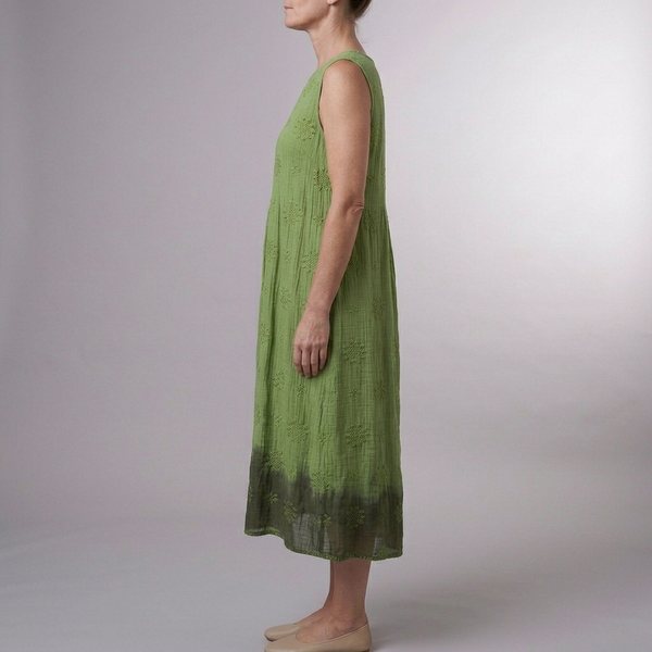 Women's Green Dress | Midi Embroidered Sleeveless Green side view