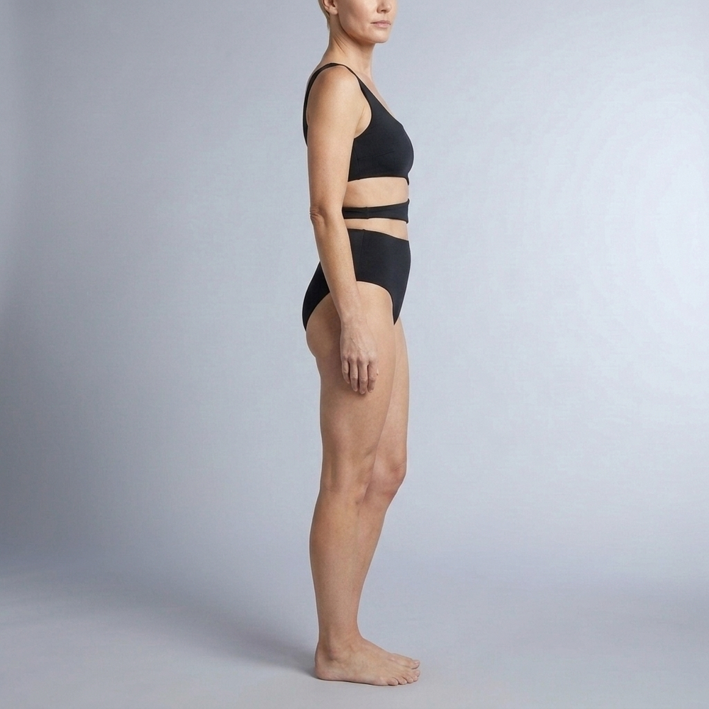 Women's Swimsuit | Cut Out Strappy High Leg Black front view