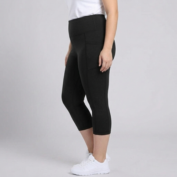Women's Capri Pants | High-Waisted Cropped Side Pockets Black/Black/Black side view