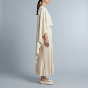 Women's Graduation Dress | Maxi Cape Overlay Pleated Beige side view