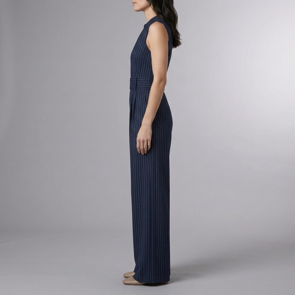 Women's Jumpsuit | Navy High Waist Wide Leg Sleeveless Navy Blue front view