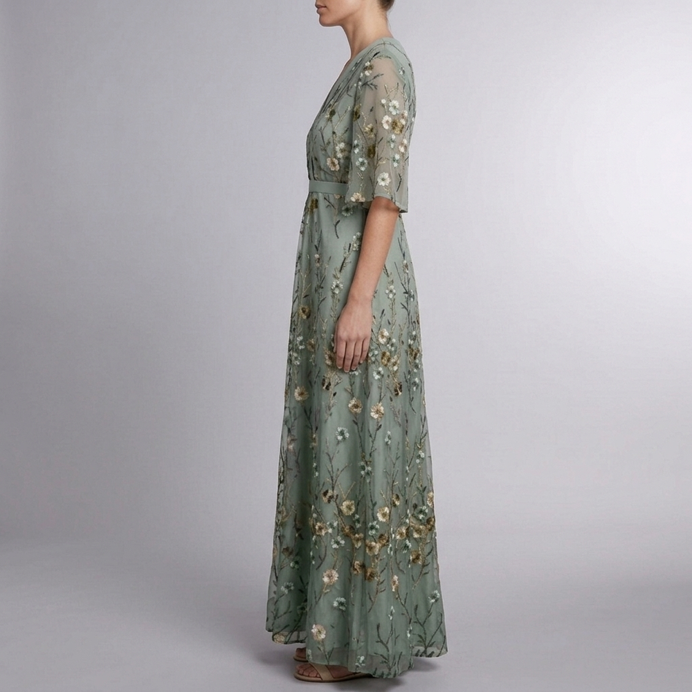 Women's Party Dress | Maxi Floral V-Neck Blue front view