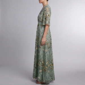 Women's Party Dress | Maxi Floral V-Neck Blue side view