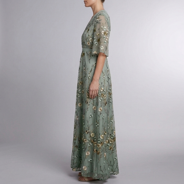 Women's Party Dress | Maxi Floral V-Neck Blue side view