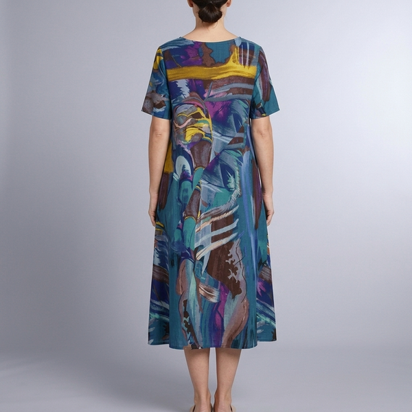 Women's Summer Dress | Maxi Short Sleeve Blue back view