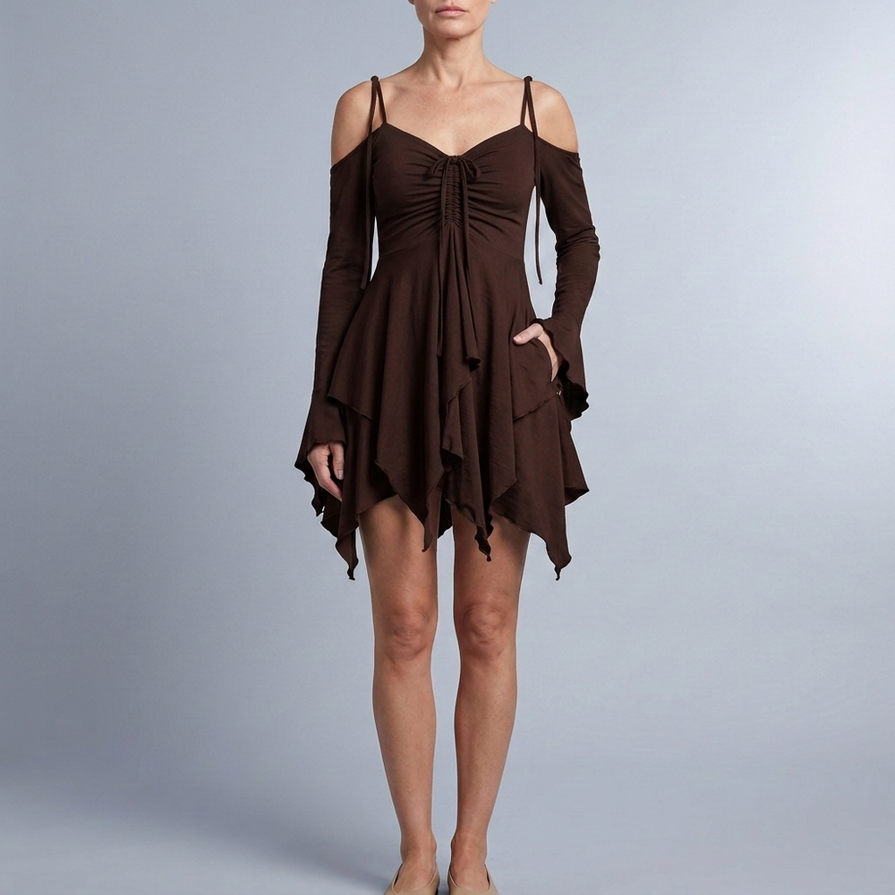 Women's Mini Dress | Off-the-Shoulder Layered Black front view
