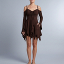 Women's Mini Dress | Off-the-Shoulder Layered Coffee front view