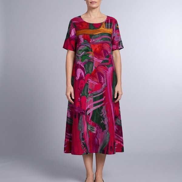 Women's Summer Dress | Maxi Short Sleeve Red front view