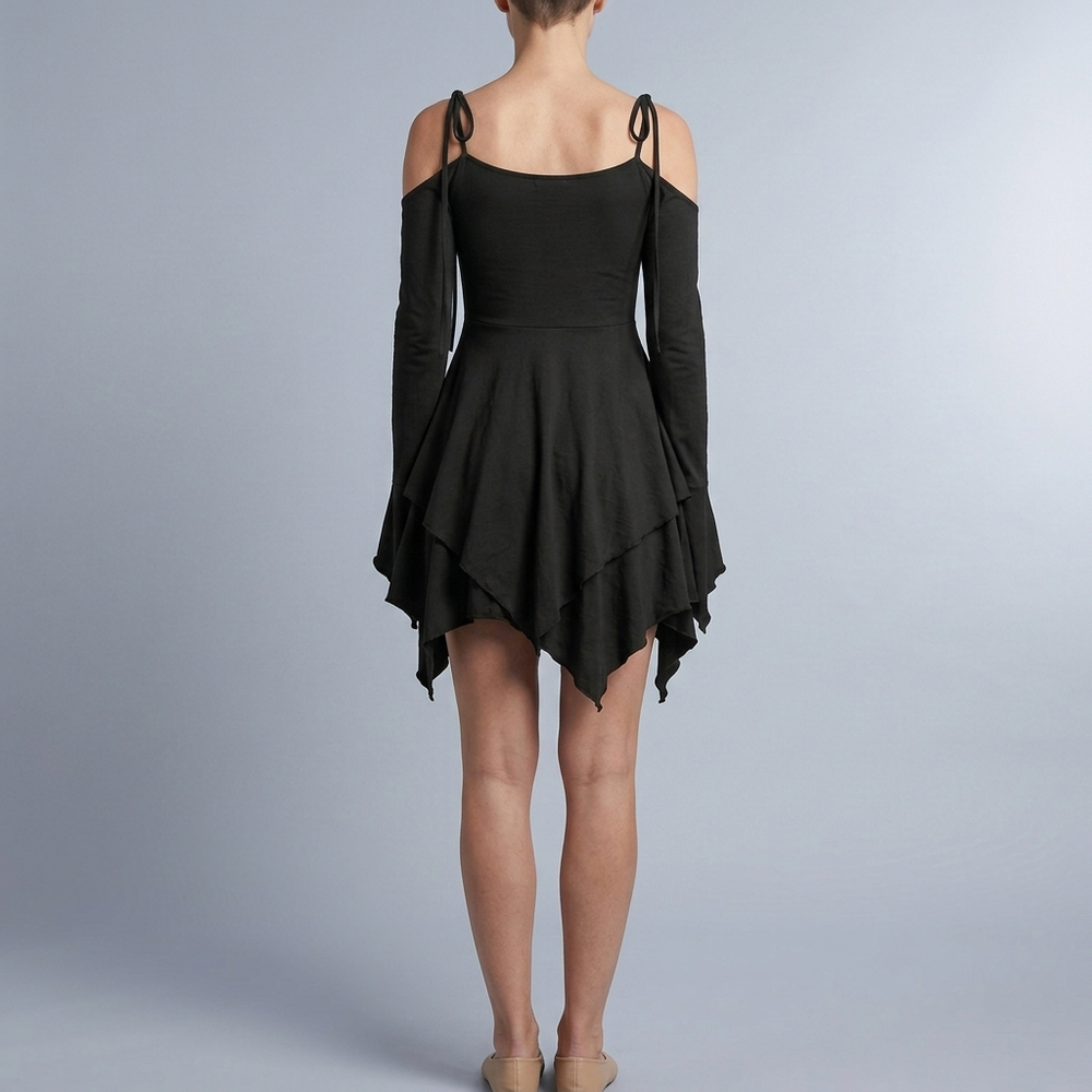 Women's Mini Dress | Off-the-Shoulder Layered Black front view
