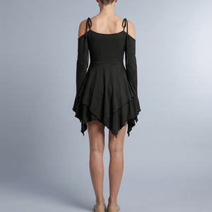 Women's Mini Dress | Off-the-Shoulder Layered Black back view