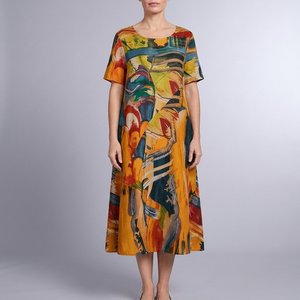 Women's Summer Dress | Maxi Short Sleeve Yellow front view