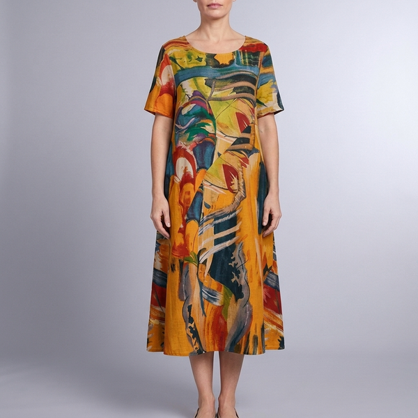 Women's Summer Dress | Maxi Short Sleeve Yellow front view