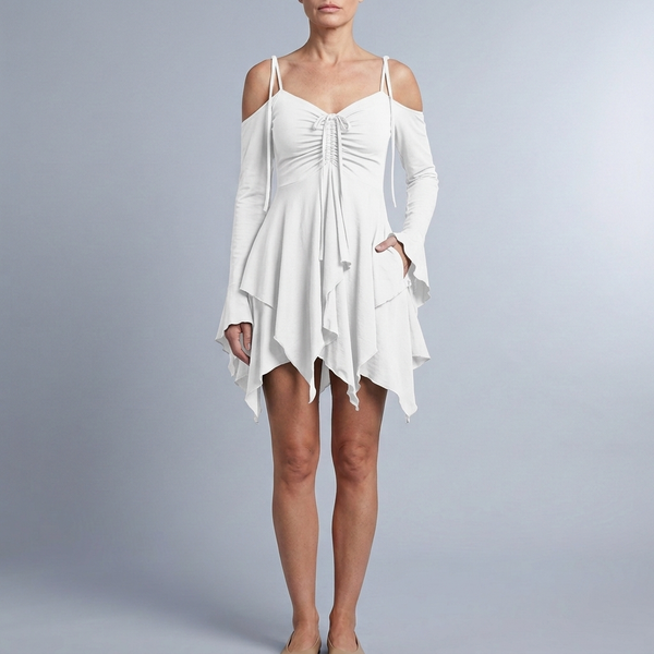 Women's Mini Dress | Off-the-Shoulder Layered White front view