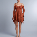 Women's Mini Dress | Off-the-Shoulder Layered Orange front view
