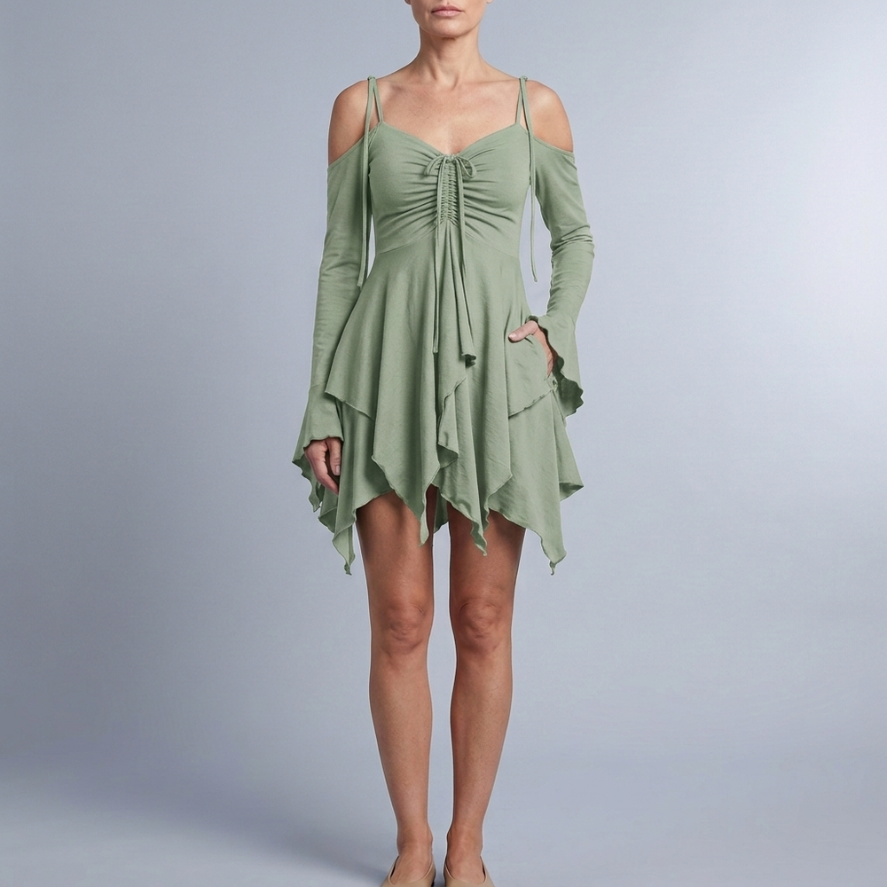 Women's Mini Dress | Off-the-Shoulder Layered Black front view