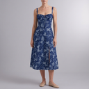 Women's Summer Dress | Midi Floral Corset Waist Navy Blue front view
