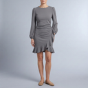 Women's Cocktail Dress | Mini Ruffle Hem Balloon Sleeve Grey front view