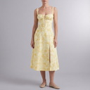 Women's Summer Dress | Midi Floral Corset Waist Yellow front view