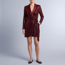 Women's Cocktail Dress | Midi Sequin Wrap V-Neck Long Sleeve Red front view