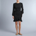 Women's Cocktail Dress | Mini Ruffle Hem Balloon Sleeve Black front view