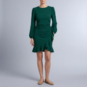 Women's Cocktail Dress | Mini Ruffle Hem Balloon Sleeve Green front view