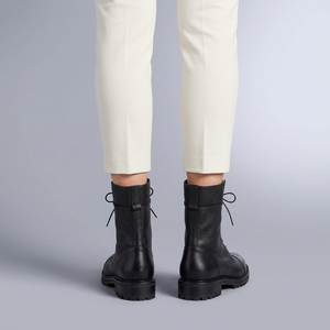 Boots For Women | Leather Lace-Up Ankle Round Toe Black worn back view