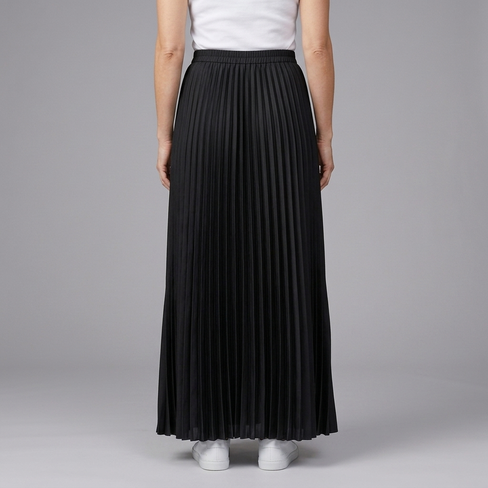 Women's Maxi Skirt | Pleated Elasticated Waist Full Length Black front view