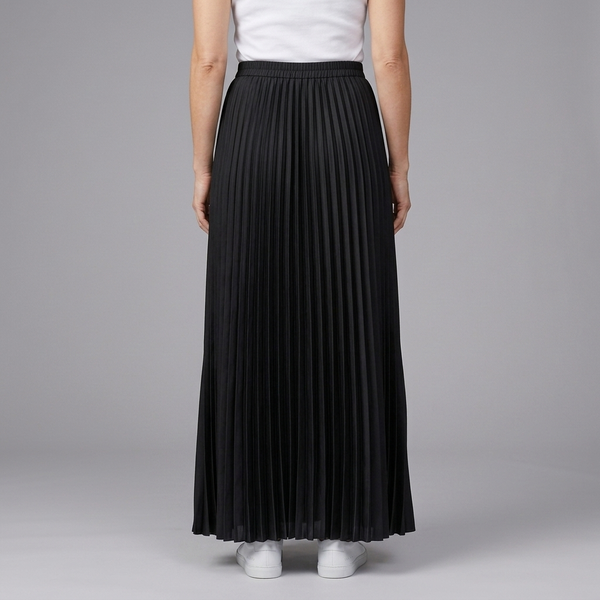 Women's Maxi Skirt | Pleated Elasticated Waist Full Length Black back view