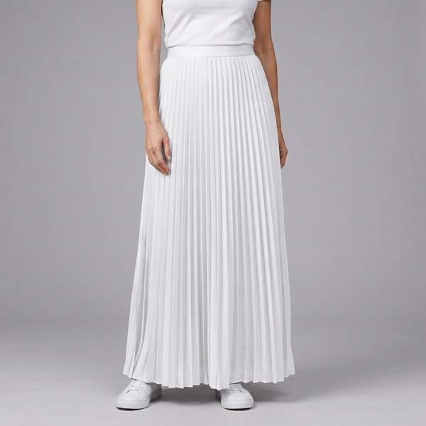 Women's Maxi Skirt | Pleated Elasticated Waist Full Length White front view