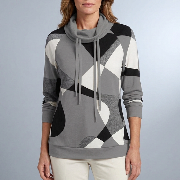 Women's Hoodie | Colour Block Cowl Neck Long Sleeve Grey front view