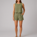 Women's Linen Set | Sleeveless Shorts Co-ord Green front view