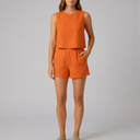 Women's Linen Set | Sleeveless Shorts Co-ord Orange front view