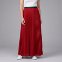 Women's Maxi Skirt | Pleated Elasticated Waist Full Length Red front view