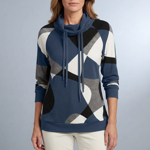 Women's Hoodie | Colour Block Cowl Neck Long Sleeve Blue front view