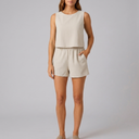 Women's Linen Set | Sleeveless Shorts Co-ord Off white front view