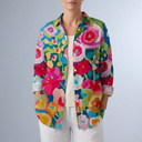 Women's Blouse | Artistic Floral Print Button Front Multi-colour 1 front view