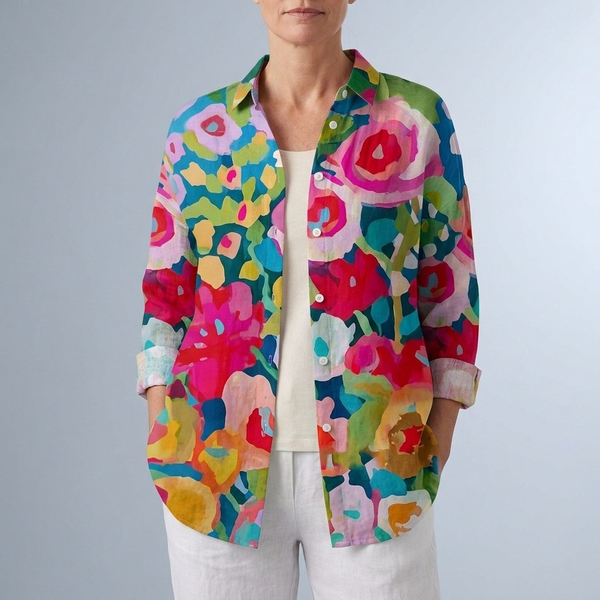 Women's Blouse | Artistic Floral Print Button Front Multi-colour 1 front view