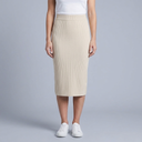 Women's Midi Skirt | Ribbed Knit Side Split Beige front view