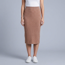 Women's Midi Skirt | Ribbed Knit Side Split Brown front view