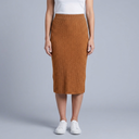 Women's Midi Skirt | Ribbed Knit Side Split Caramel front view